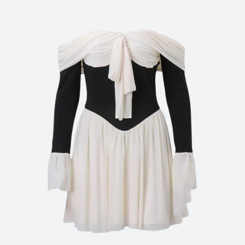 Off Shoulder Tie Front Bell Sleeve Corset Fit and Flare Mini Dress - View 6