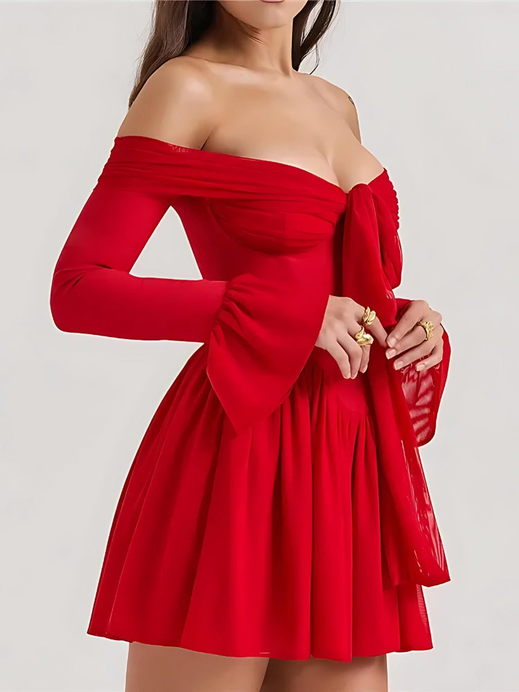 Strapless Tie Front Corset Ruffle Sleeve Mini Party Dress - View 4