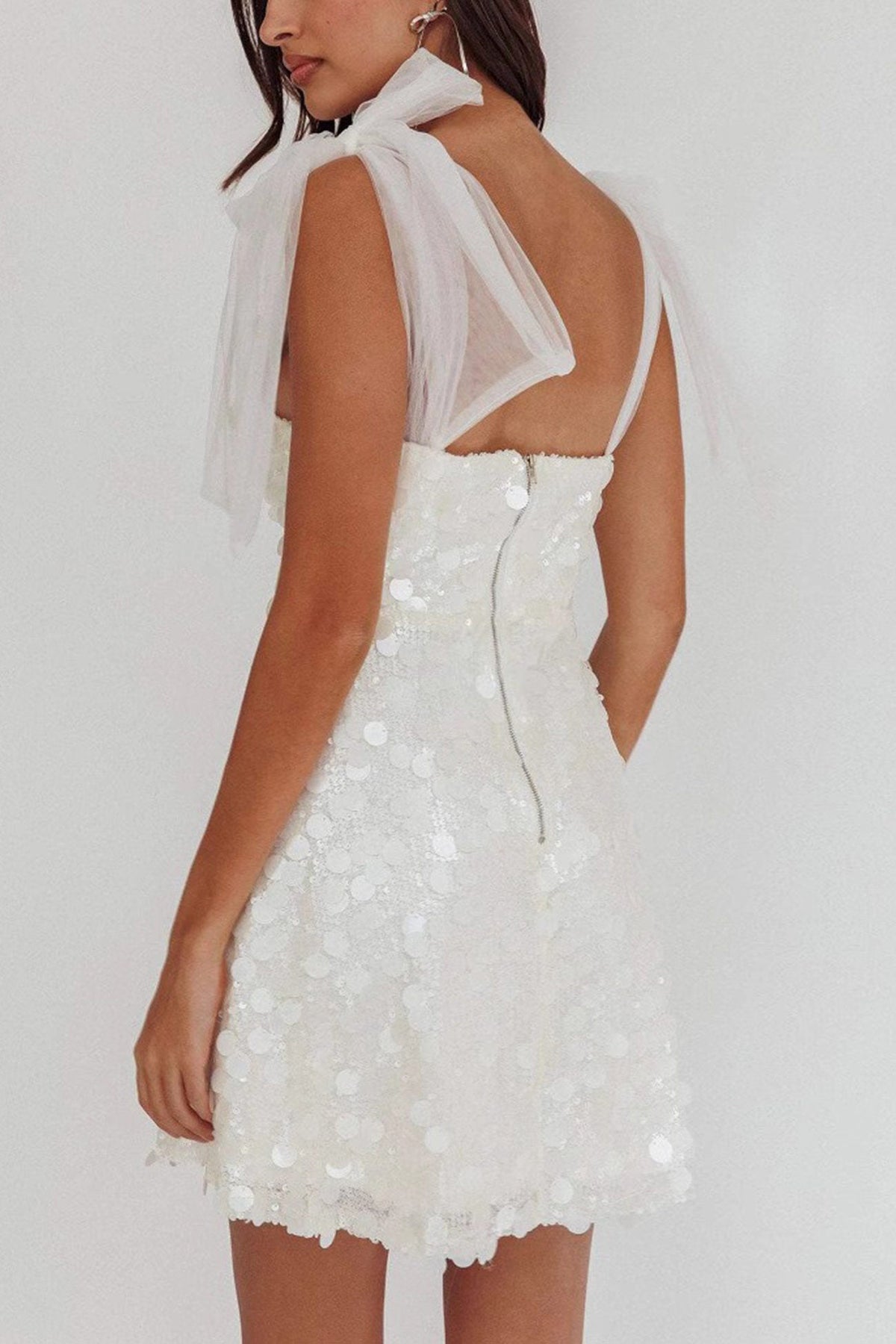 Sequin V-Neck Tie Strap A-Line Mini Party Dress - View 7
