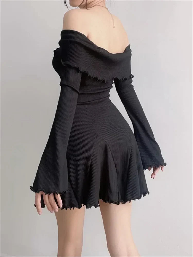 Off Shoulder Long Sleeve Twist Front Ribbed Knit Mini Dress 3