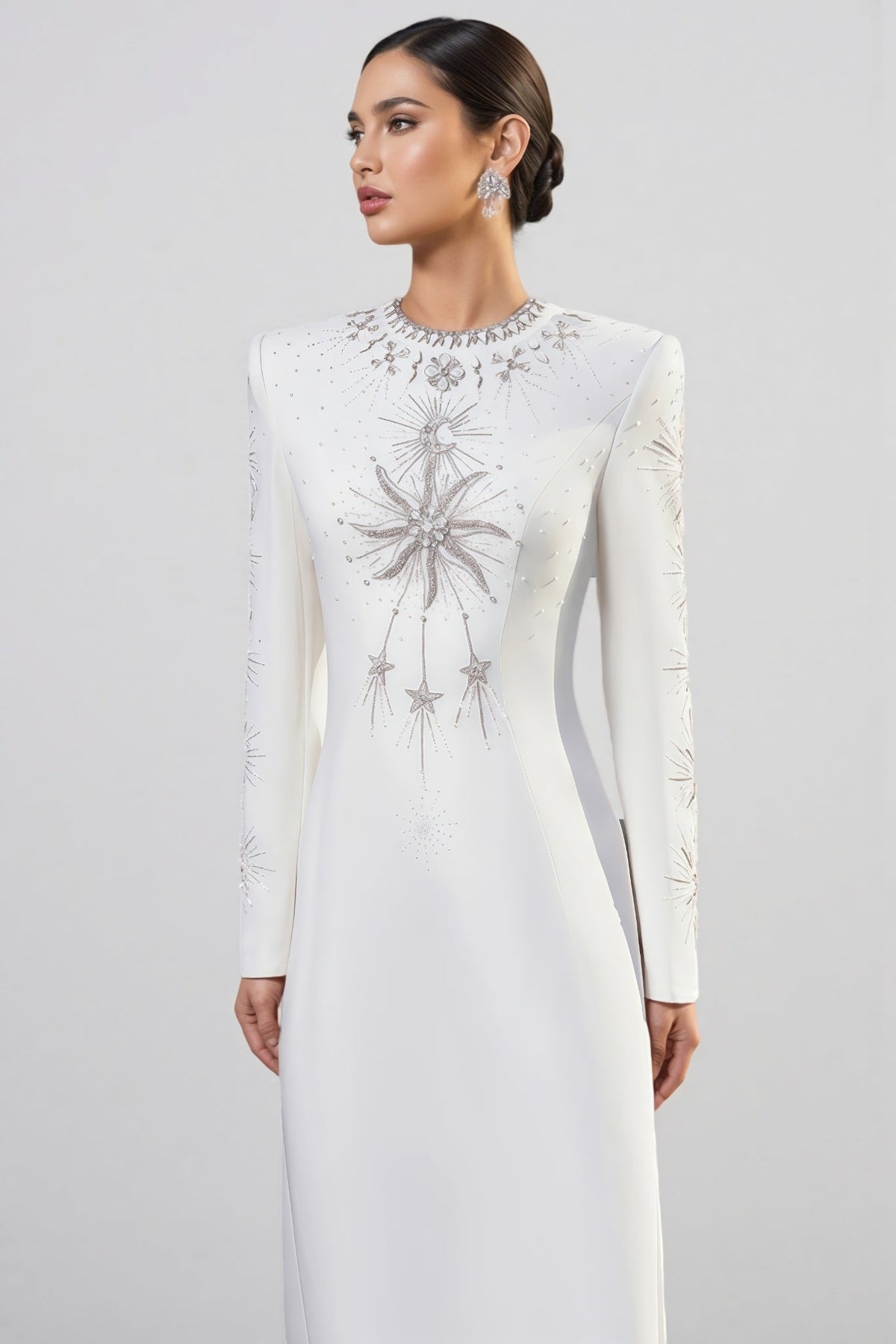 Zayden White Rhinestone Beaded Maxi Dress - View 3