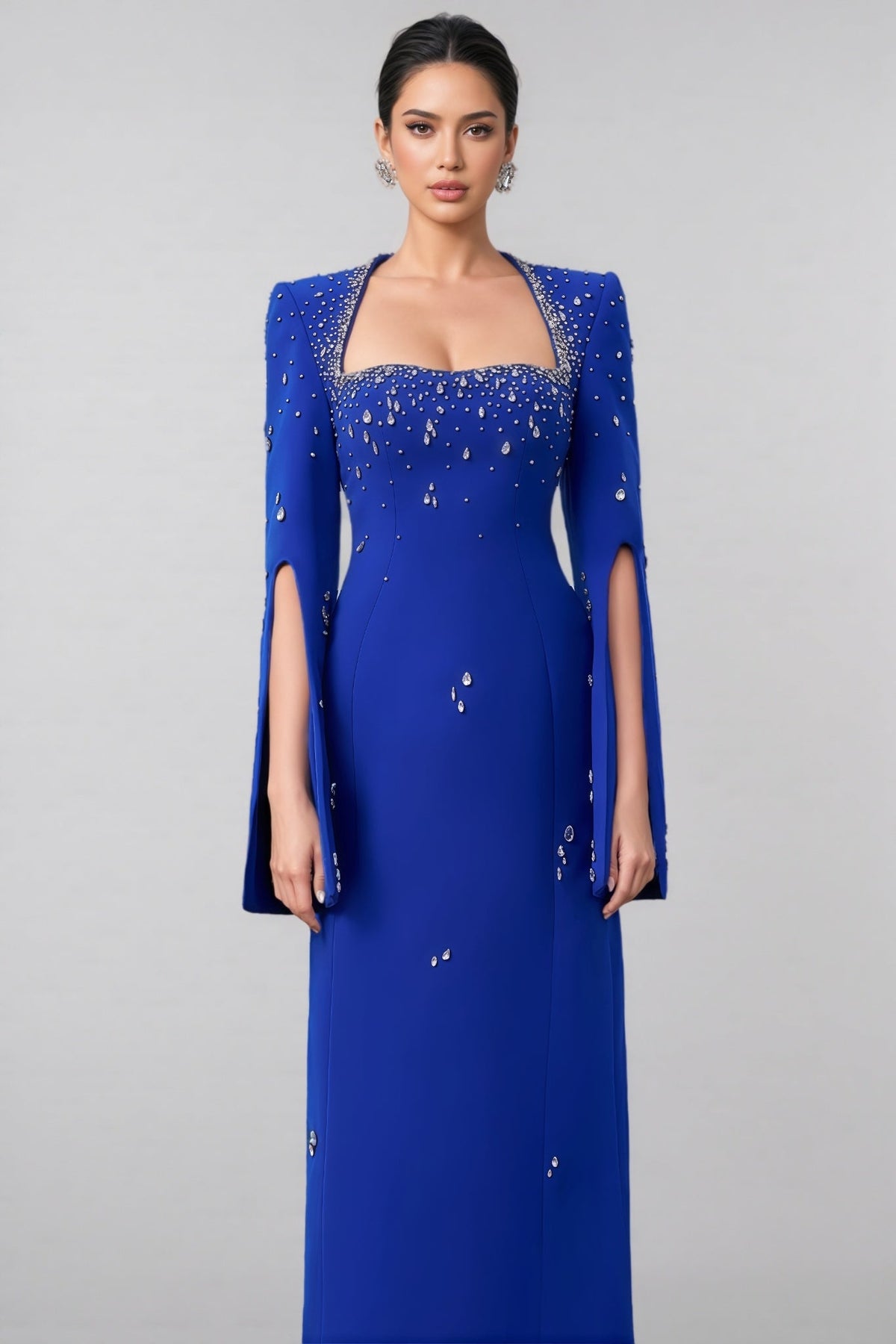 Sennad Velvet Satin Flared Sleeves Maxi Dress - View 3