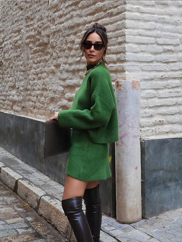 Turtleneck Long Sleeve Skirt Sweater