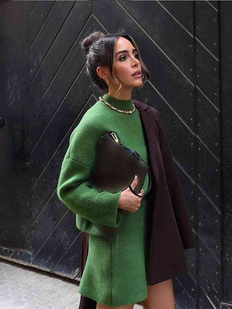 Turtleneck Long Sleeve Skirt Sweater
