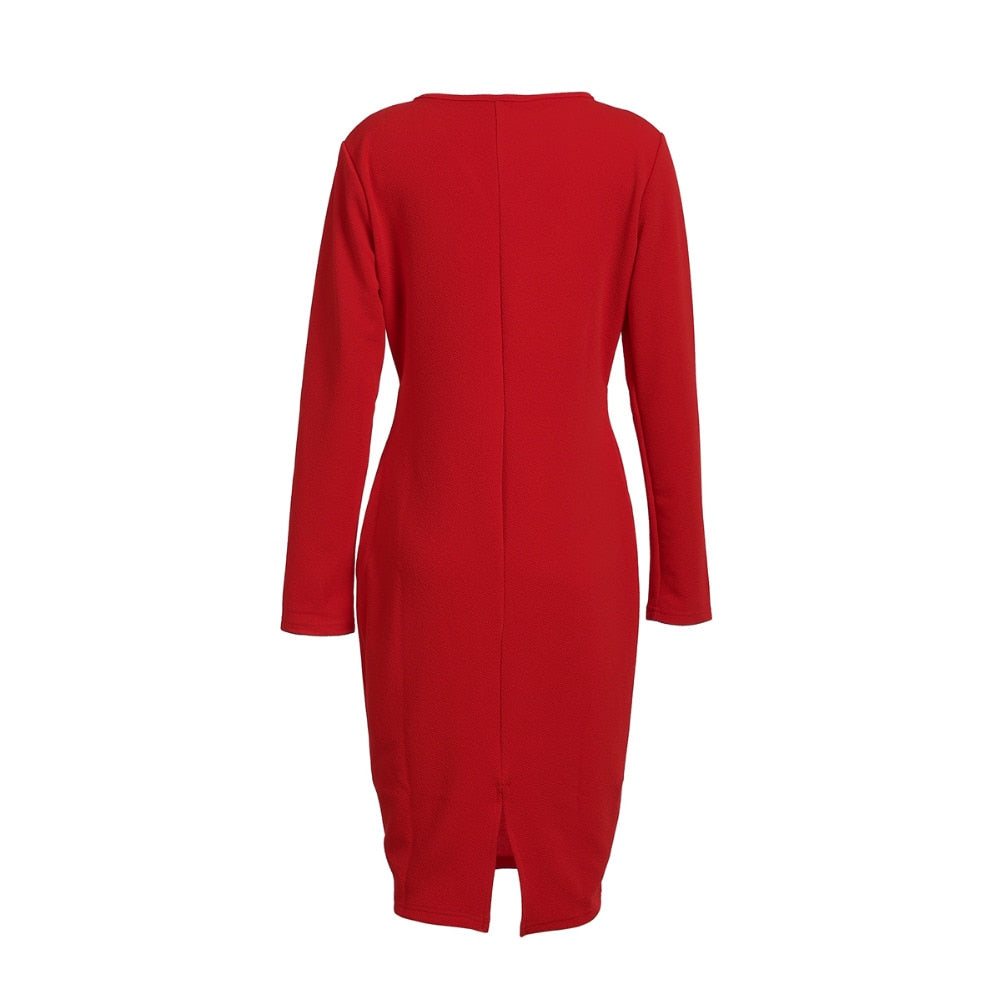 Deep V-Neck Long Sleeve Wrap Bodycon Midi Dress - View 17