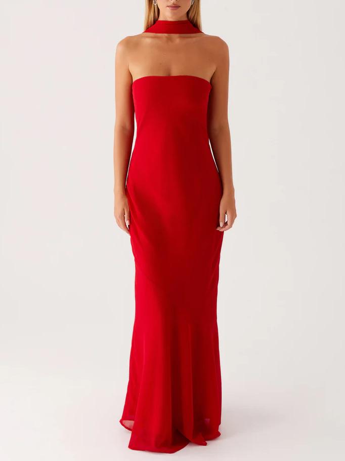 Strapless Choker Neck Wrap Mermaid Trumpet Maxi Gown - View 2