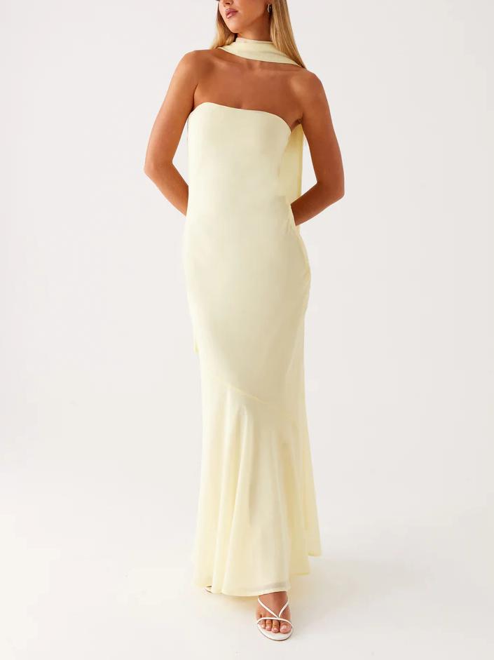Strapless Choker Neck Wrap Mermaid Trumpet Maxi Gown - View 6