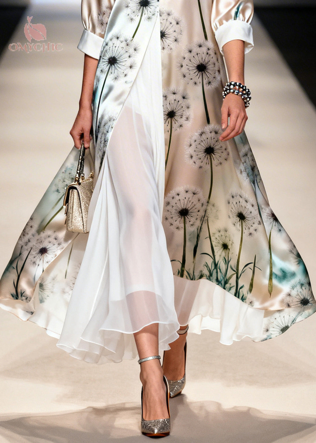 Faux Two-Piece Dandelion Print Deep V-Neck Open Front Maxi Dress - View 4