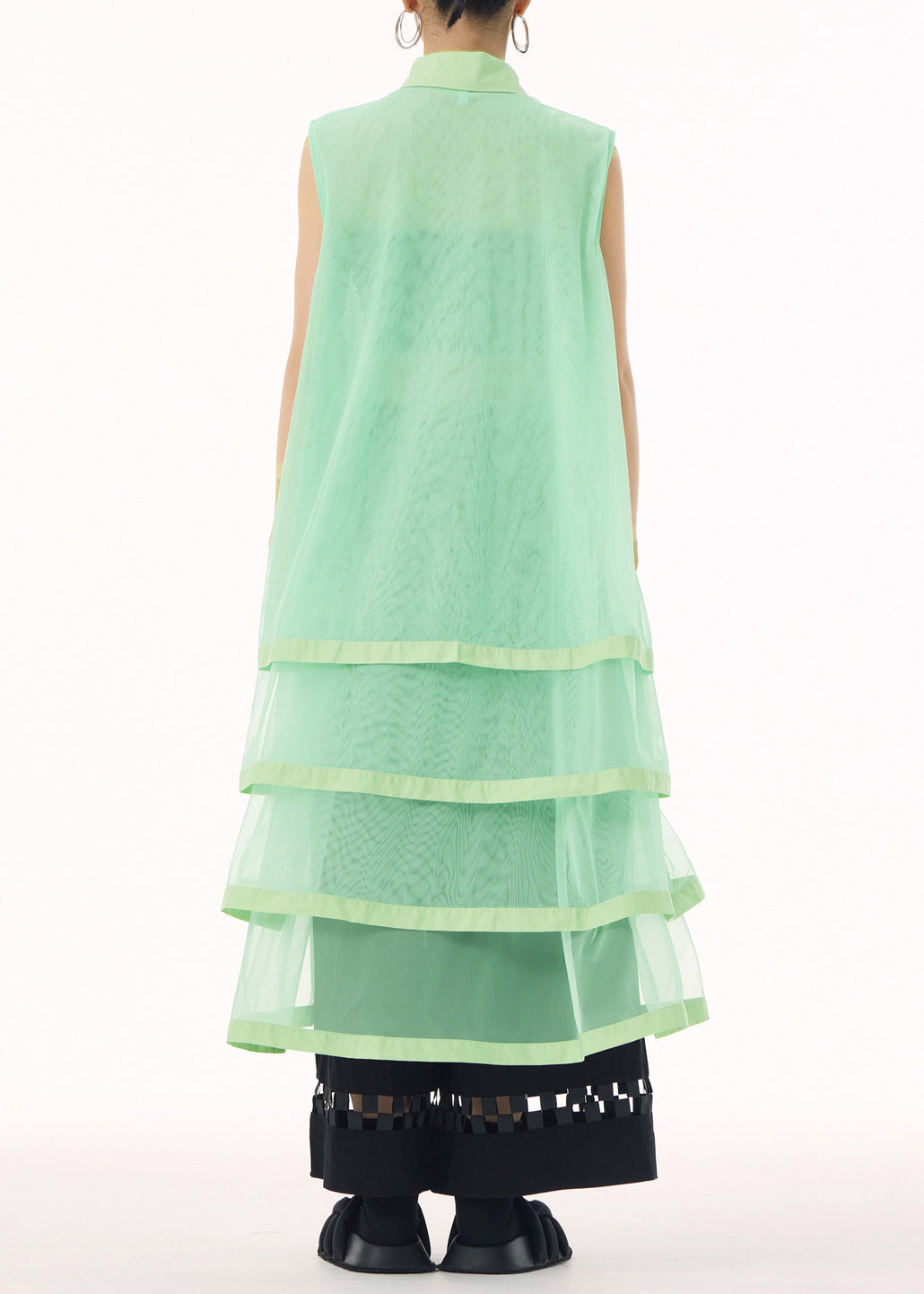 Unique Green Peter Pan Collar Tulle Patchwork Cotton Maxi Dresses Summer - View 5