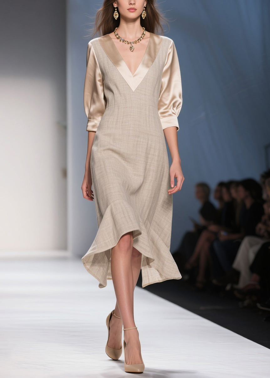 Deep V-Neck Puff Sleeve Woven A-Line Tiered Flounce Midi Dress - View 3