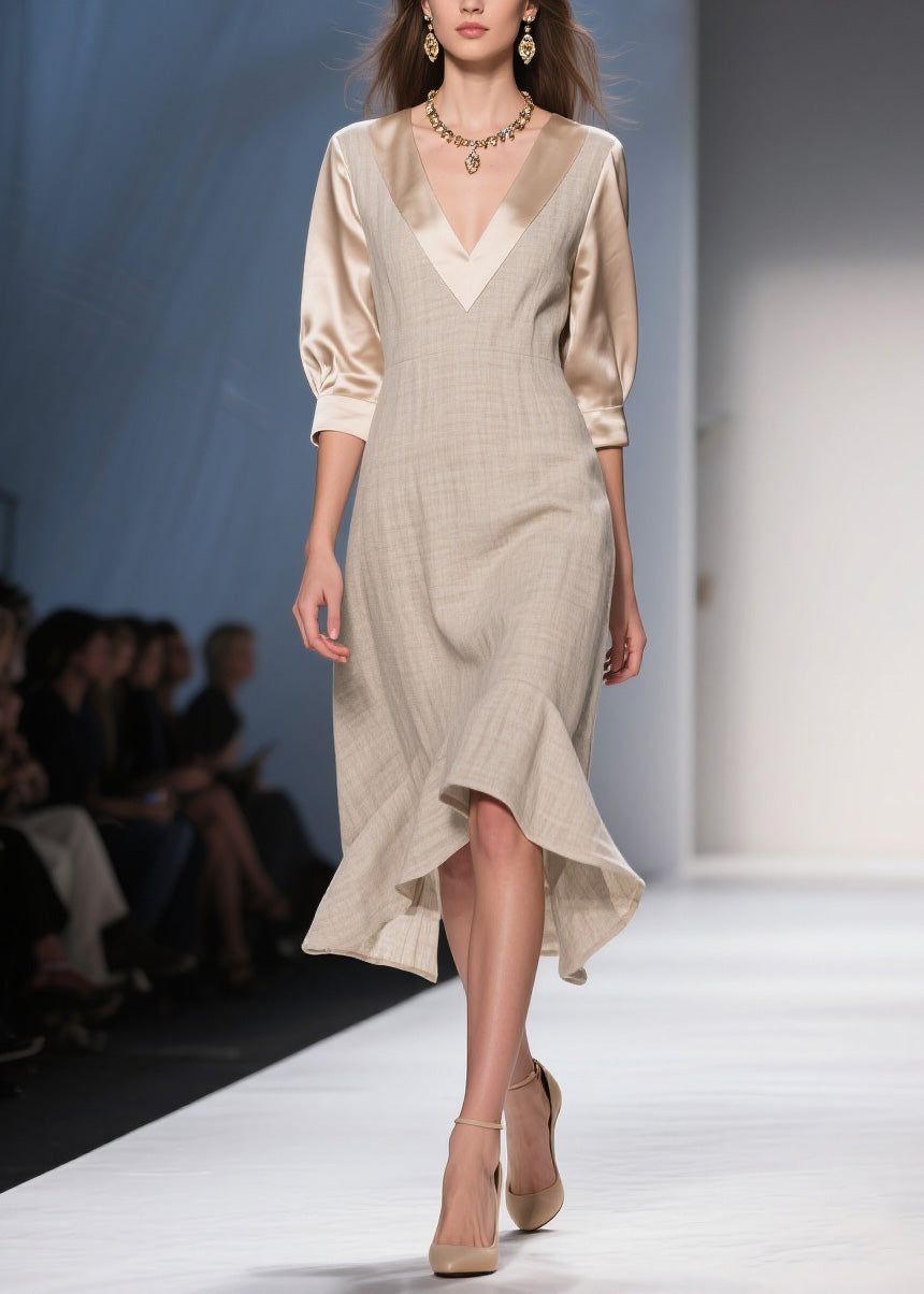 Deep V-Neck Puff Sleeve Woven A-Line Tiered Flounce Midi Dress - View 5
