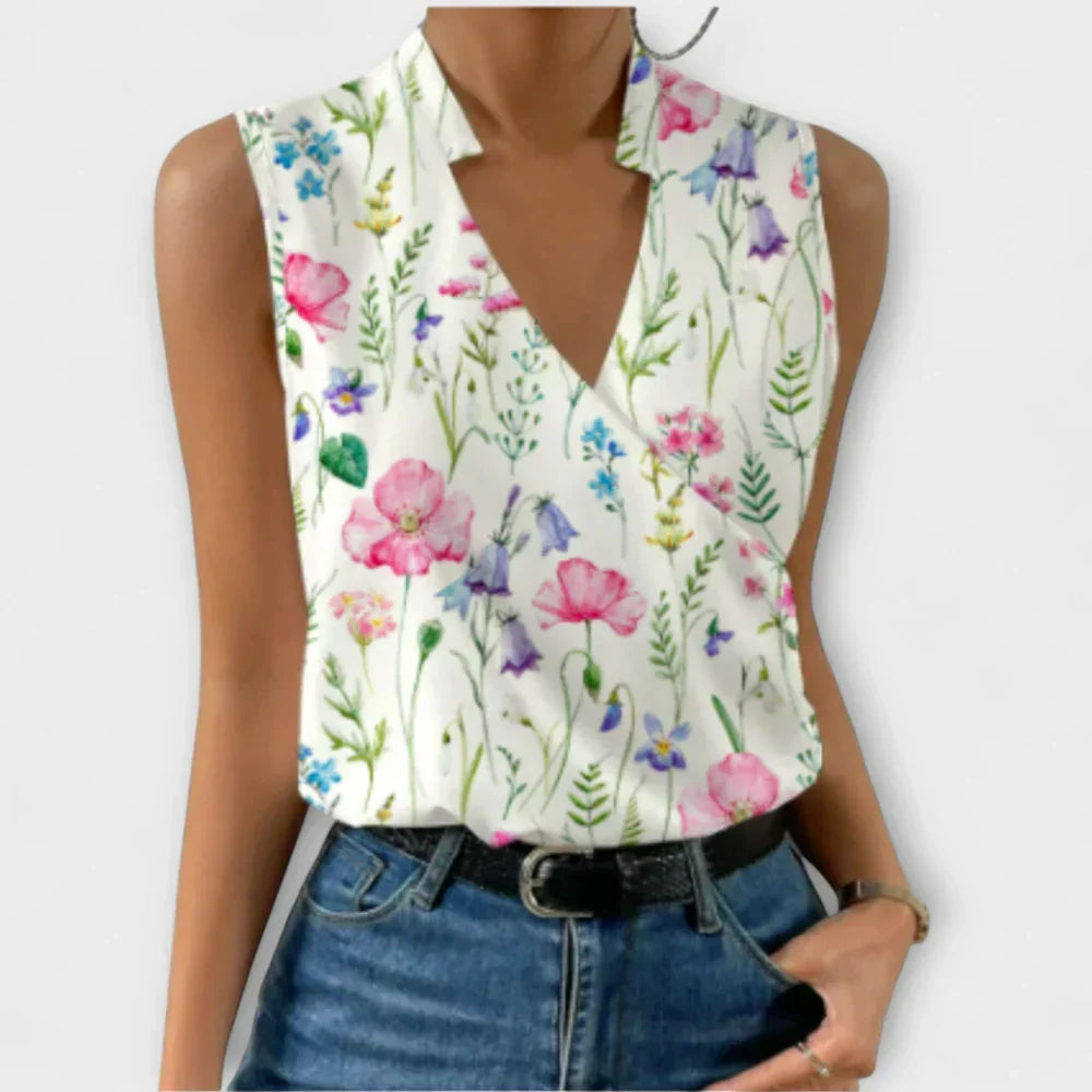 Sleeveless Stand Collar Surplice V-Neck Satin Top 7