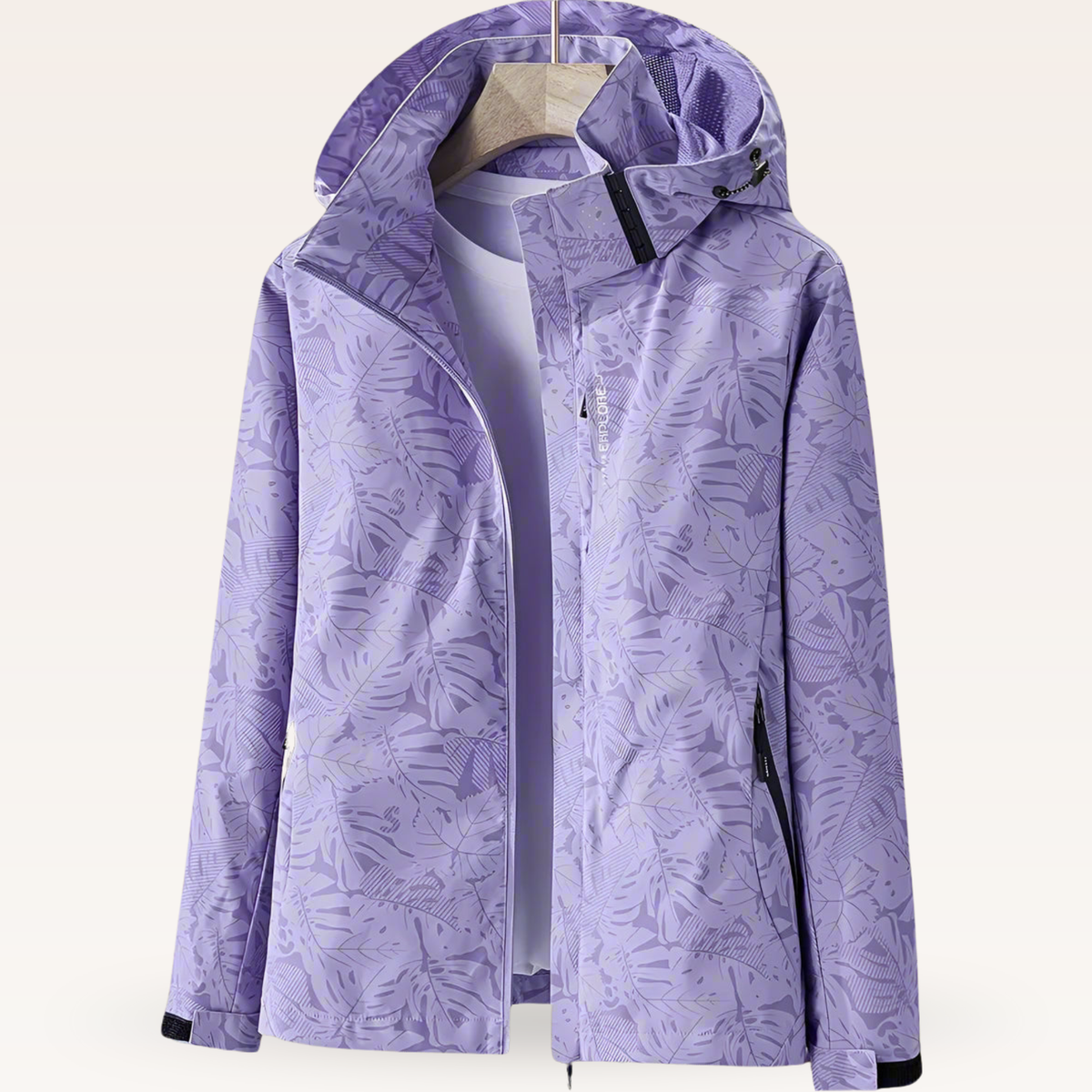 Leaf Print Hooded Zip Front Windbreaker Jacket 3