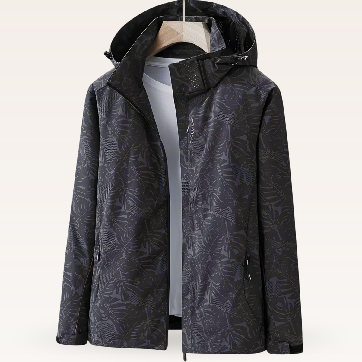 Leaf Print Hooded Zip Front Windbreaker Jacket 6