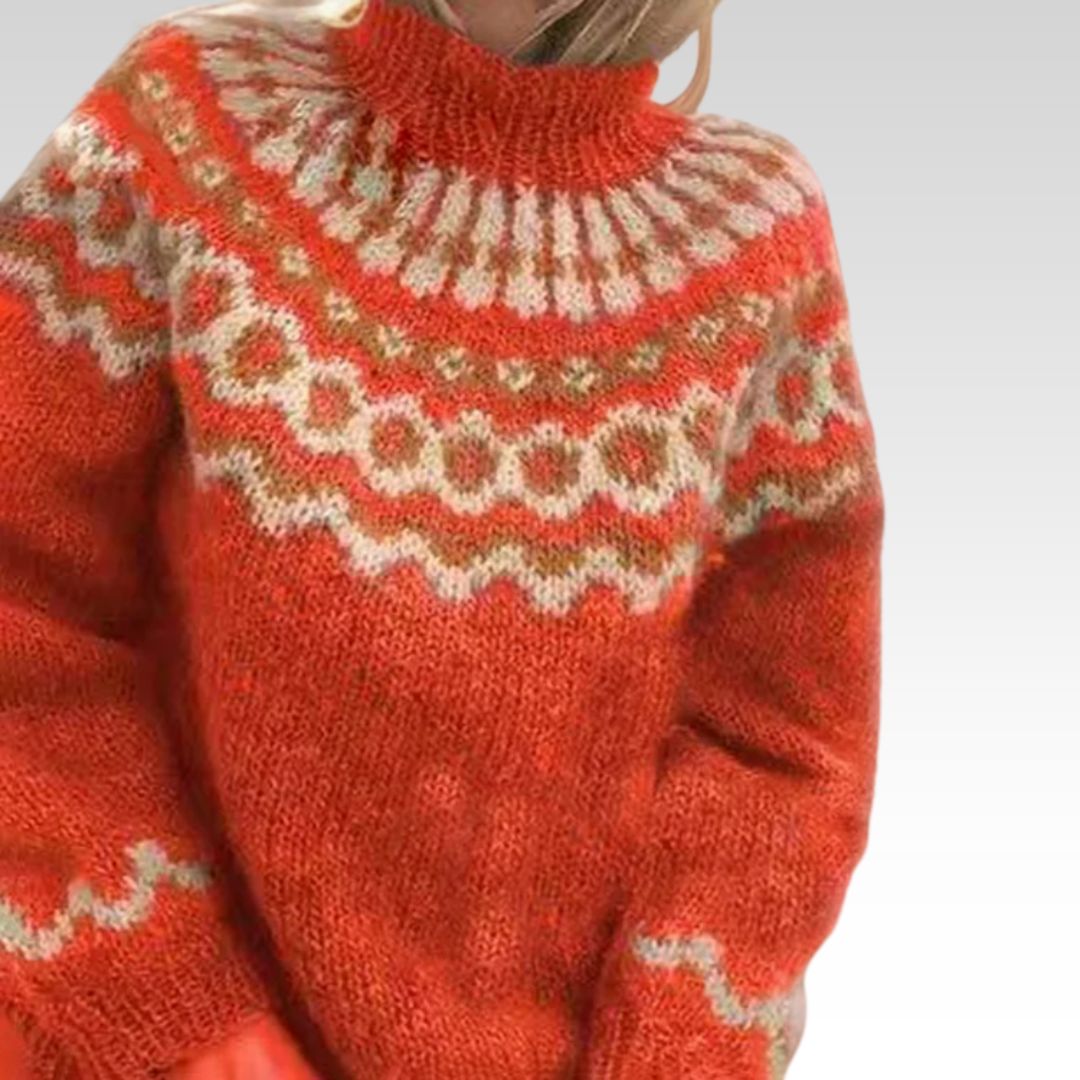 Fair Isle Mock Neck Long Sleeve Knit Sweater 15