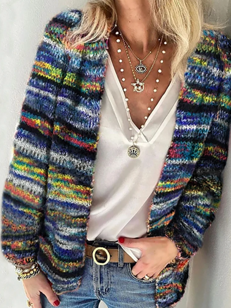 Space Dye Striped Open Front Knit Cardigan 3