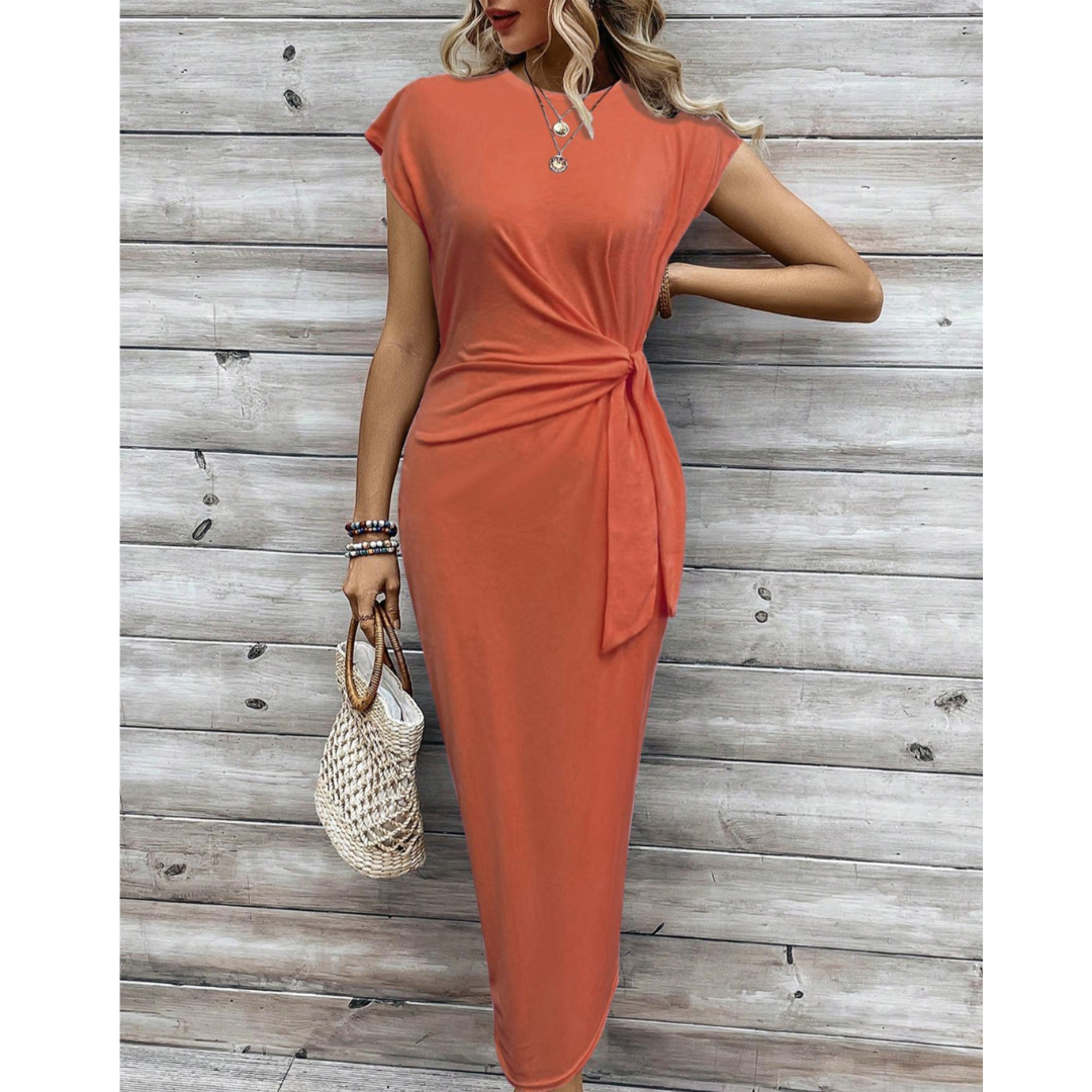 Striped Cap Sleeve Twist Front Bodycon Midi Dress 18