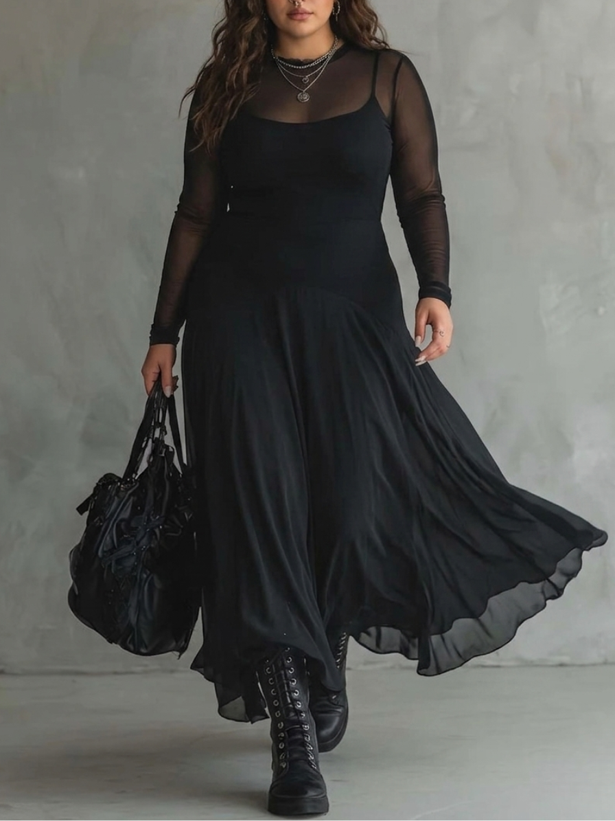 Sheer Mesh Long Sleeve Square Neck Maxi Dress 2