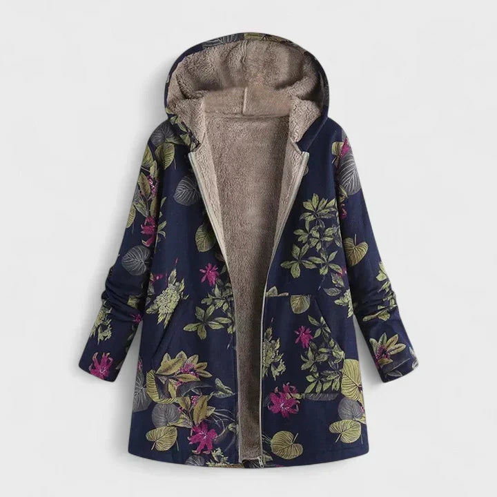 Floral Print Hooded Fleece Lined Open Front Parka 3