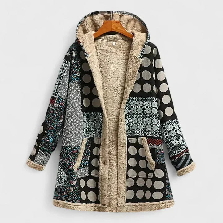 Floral Print Hooded Fleece Lined Open Front Parka 4