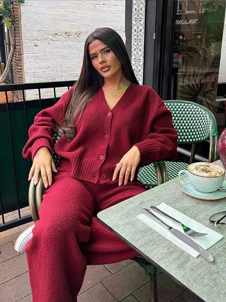 Burgundy Loose V-Neck Cardigan