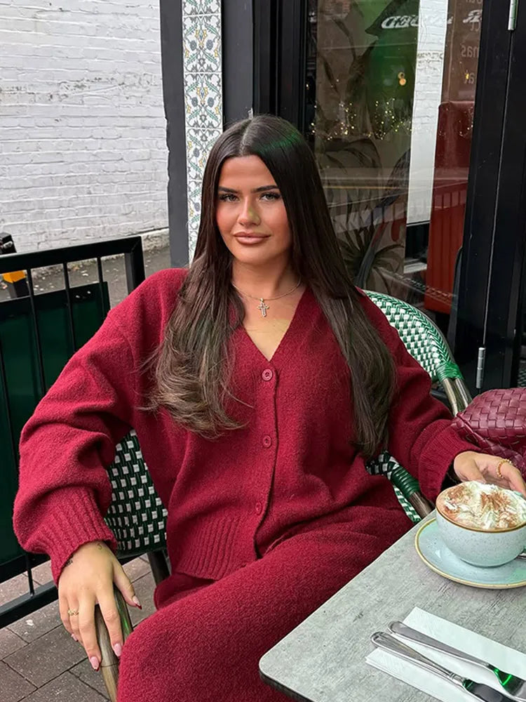 Burgundy Loose V-Neck Cardigan