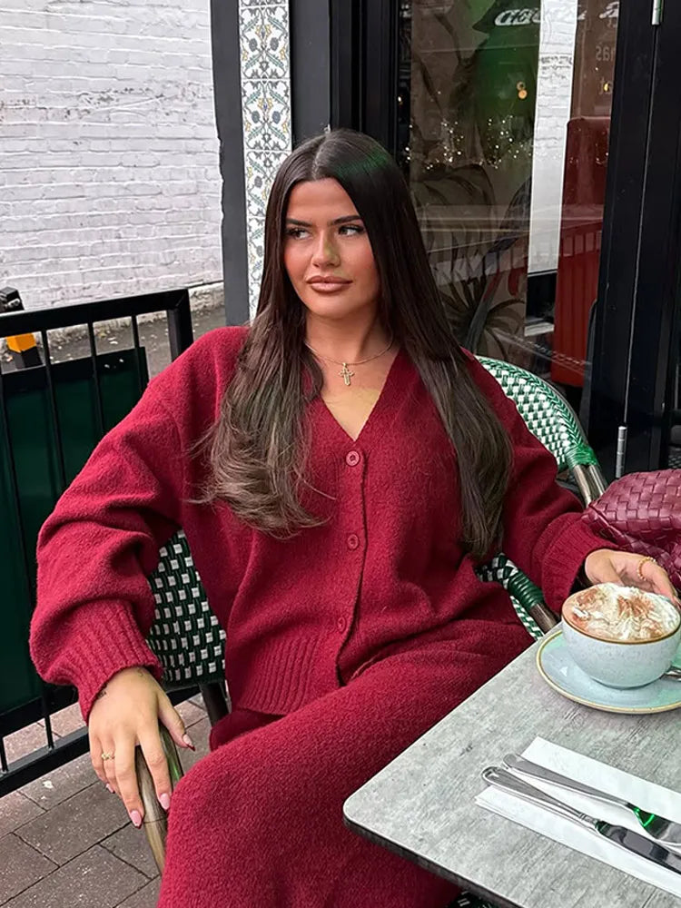 Burgundy Loose V-Neck Cardigan