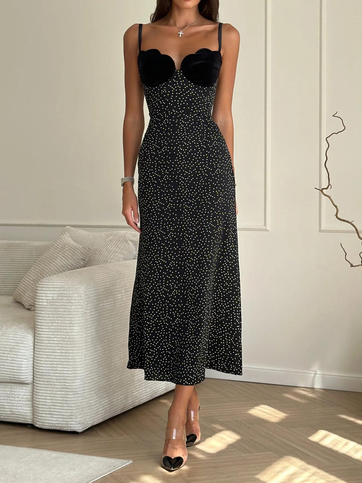 Velvet Insert Midi Dress - View 2
