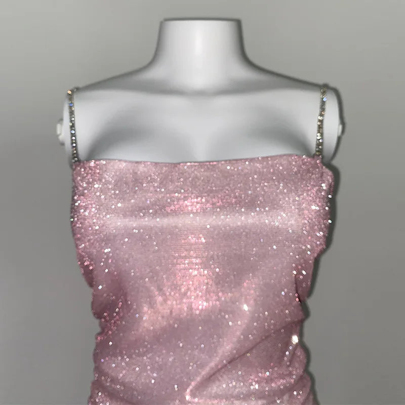 Glitter Spaghetti Strap Bodycon Mini Party Dress - View 5