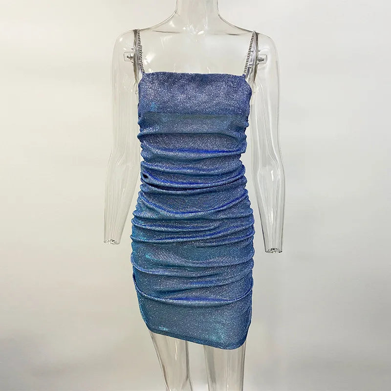 Glitter Spaghetti Strap Bodycon Mini Party Dress - View 7
