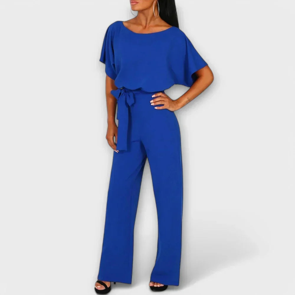Boat Neck Batwing Sleeve Belted Wide Leg Jumpsuit 7