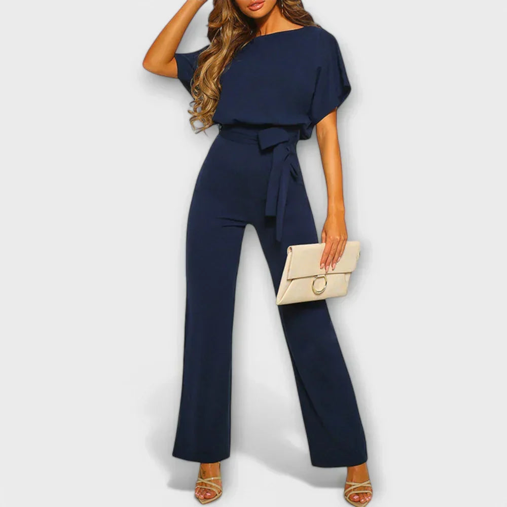 Boat Neck Batwing Sleeve Belted Wide Leg Jumpsuit 2