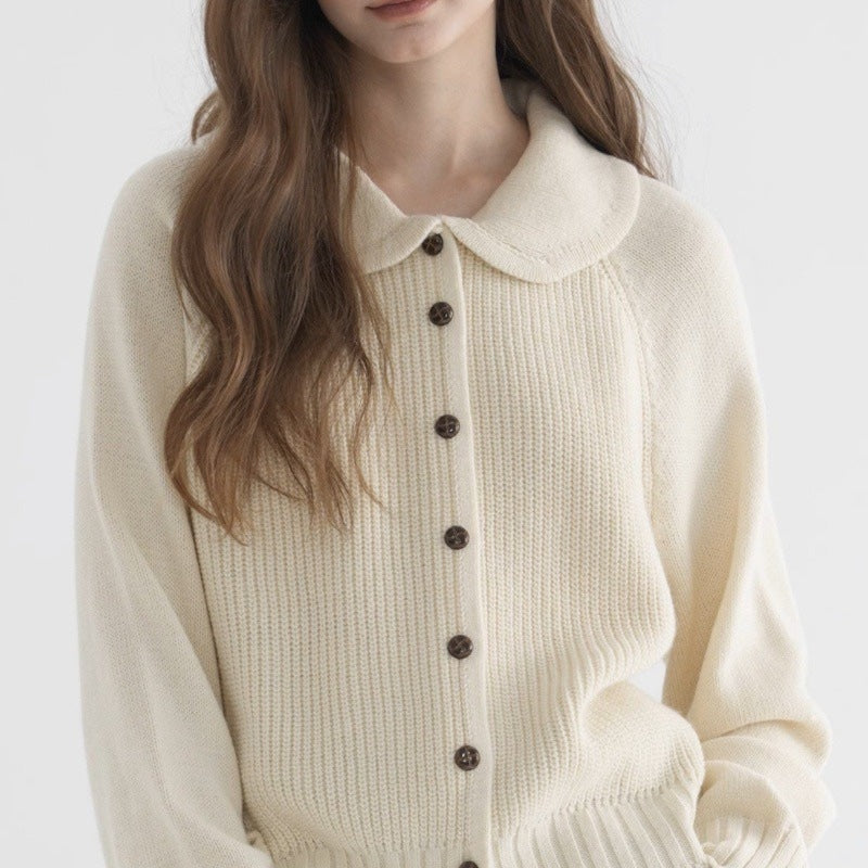 Peter Pan Collar Button Front Ribbed Knit Cardigan 3