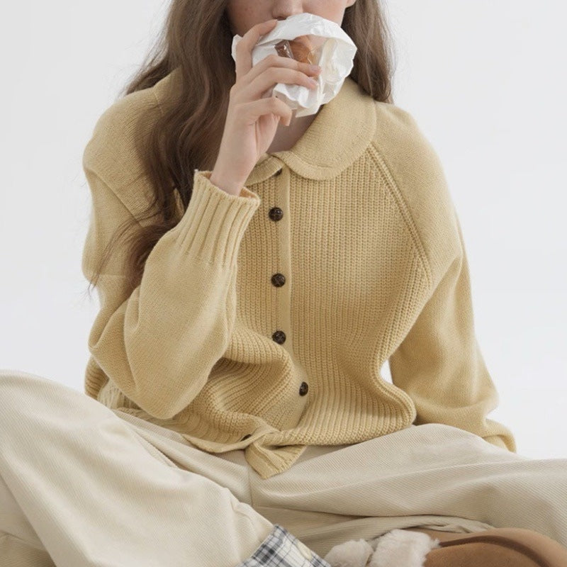 Peter Pan Collar Button Front Ribbed Knit Cardigan 2
