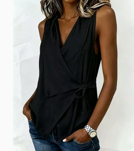 V-Neck Sleeveless Wrap Side Tie Top 2
