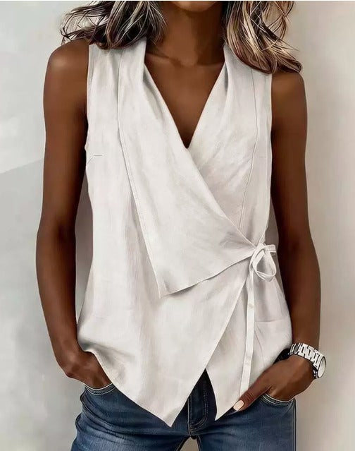 V-Neck Sleeveless Wrap Side Tie Top 3