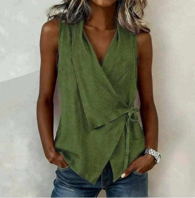 V-Neck Sleeveless Wrap Side Tie Top 4