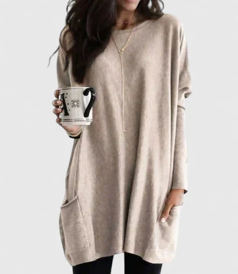 Round Neck Long Sleeve Oversized Pocket Tunic Top 9