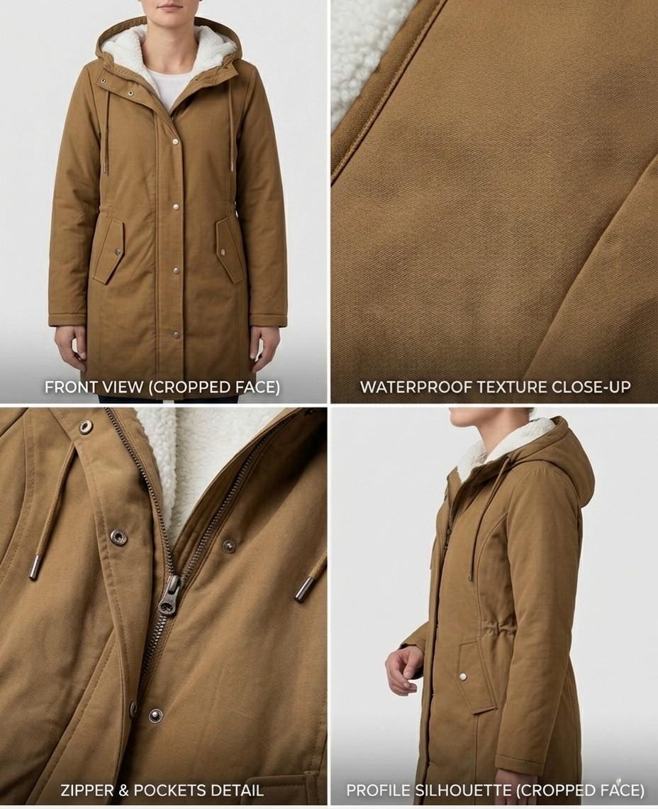 Hooded Sherpa Lined Zip Front Parka Coat 19