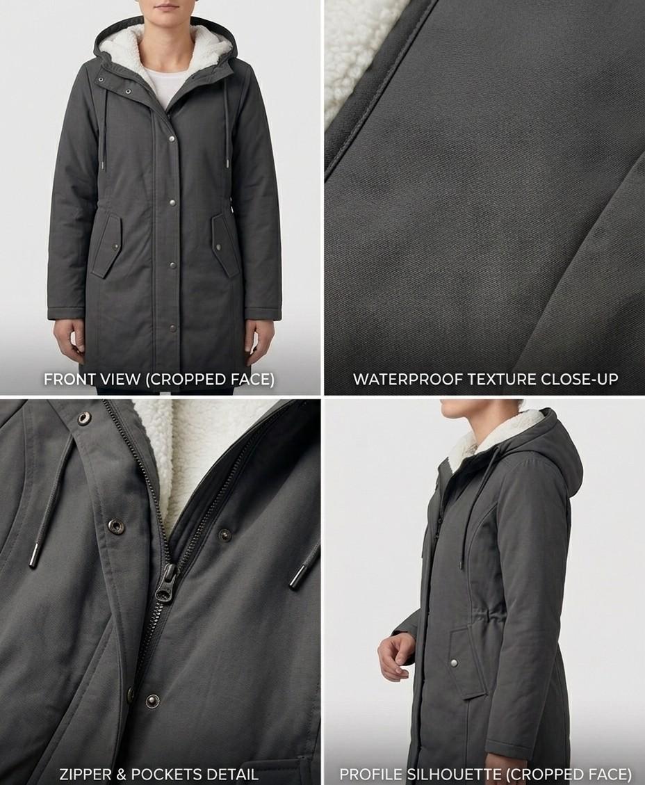 Hooded Fleece Lined Longline Parka Coat 13