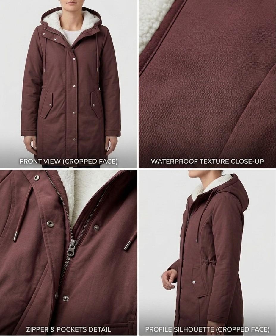 Hooded Sherpa Lined Zip Front Longline Parka Coat 3