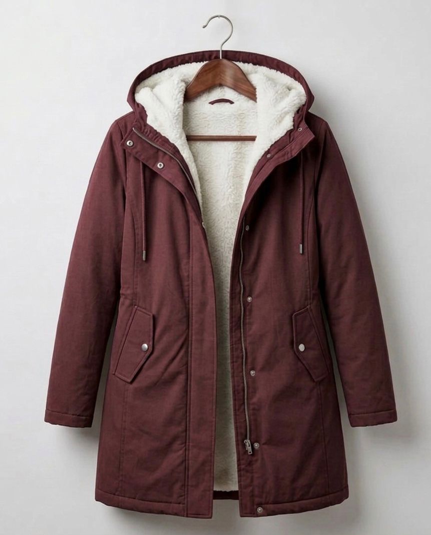 Hooded Sherpa Lined Zip Front Longline Parka Coat
