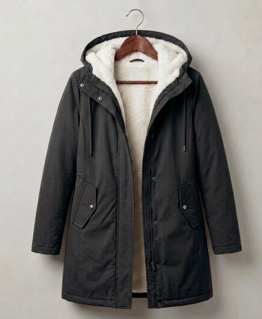 Hooded Sherpa Lined Zip Front Longline Parka Coat 11