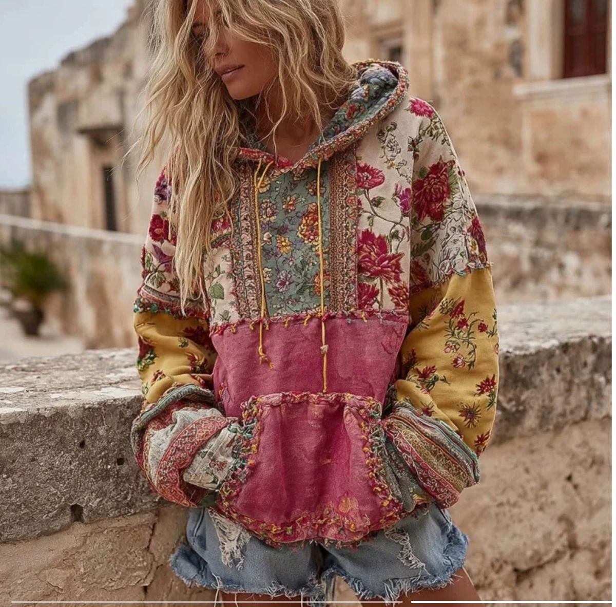 Floral Embroidered Drawstring Hooded Sweatshirt 3