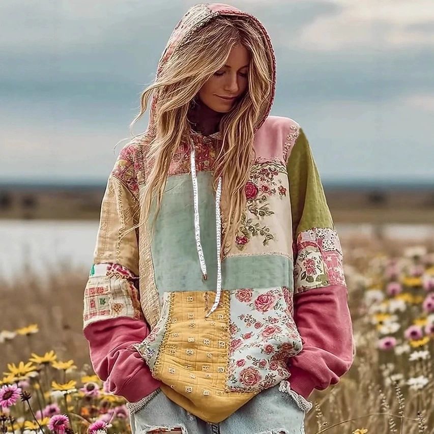 Floral Embroidered Drawstring Hooded Sweatshirt 2