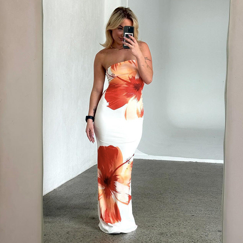 Floral Strapless Satin Maxi Dress 14