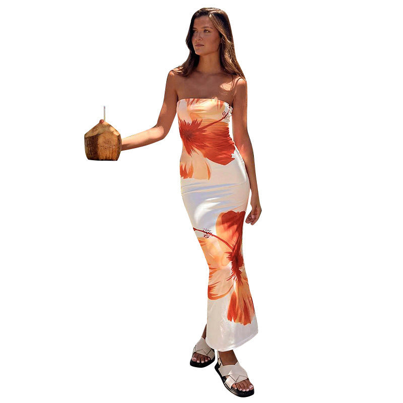 Floral Strapless Satin Maxi Dress 8