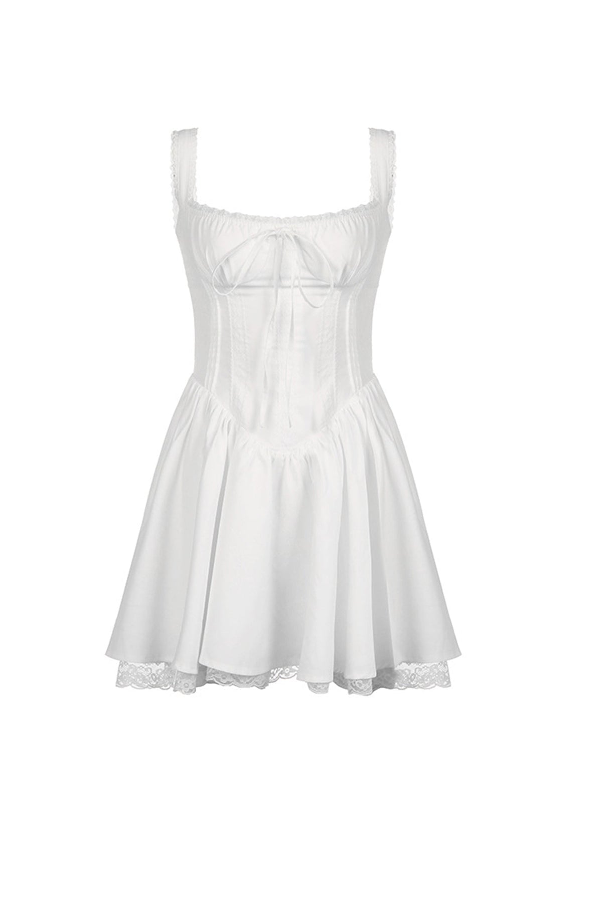 White Lace Stitching Strappy Ruched Cami Dress in Black - View 6