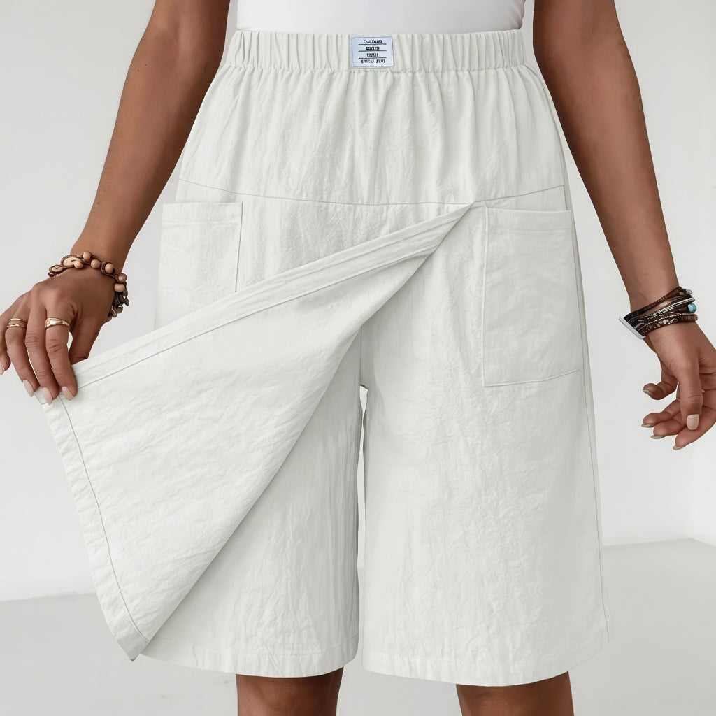 Elastic High Waist Wide Leg Bermuda Shorts 4