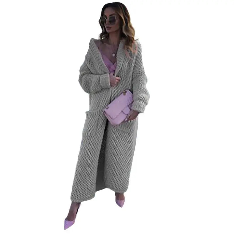 Hooded Chunky Knit Open Front Longline Cardigan Coat 4